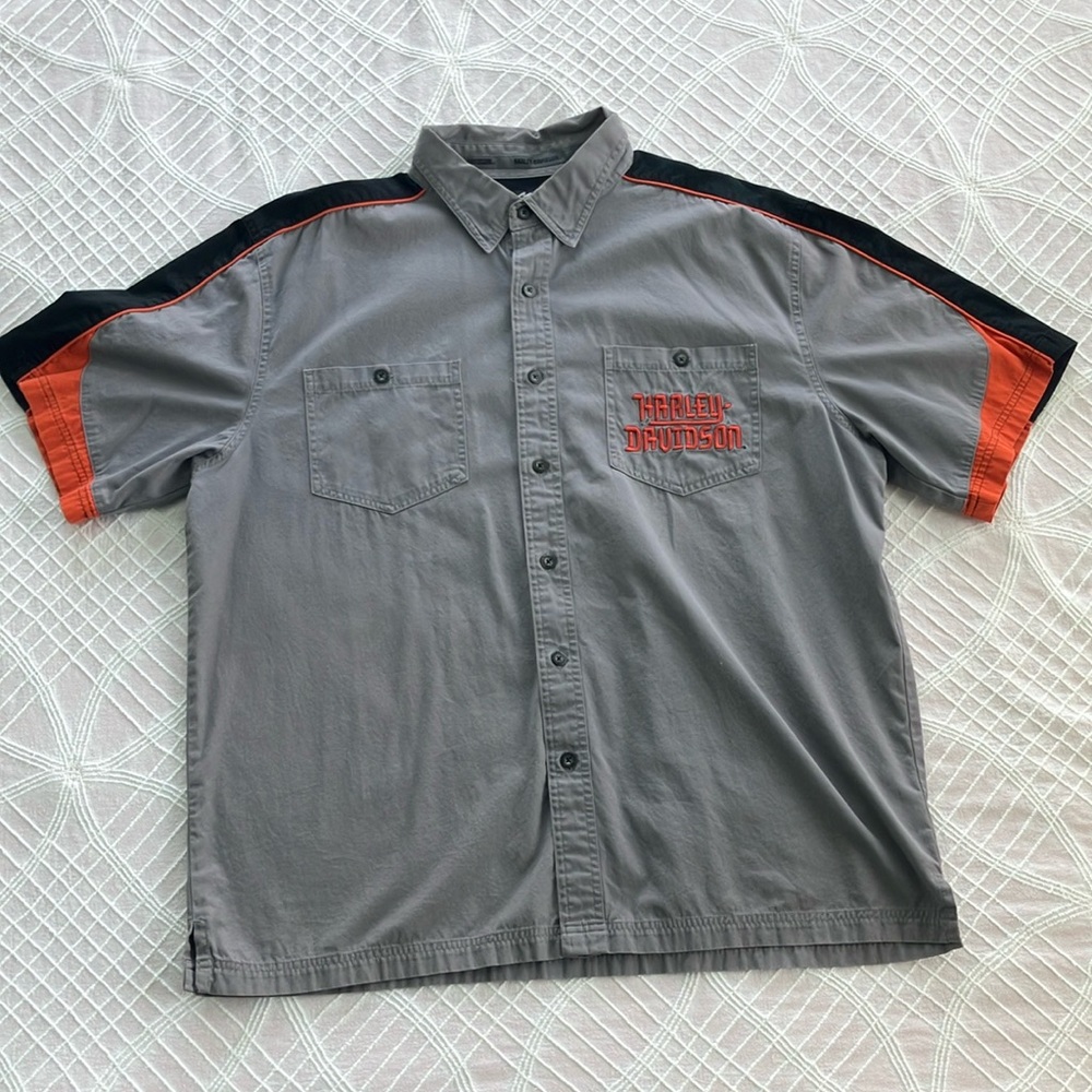 Harley-Davidson Gray and Orange Men's Shirt